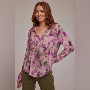 Bella Dahl Floral Camo Full Button Down Hipster Shirt